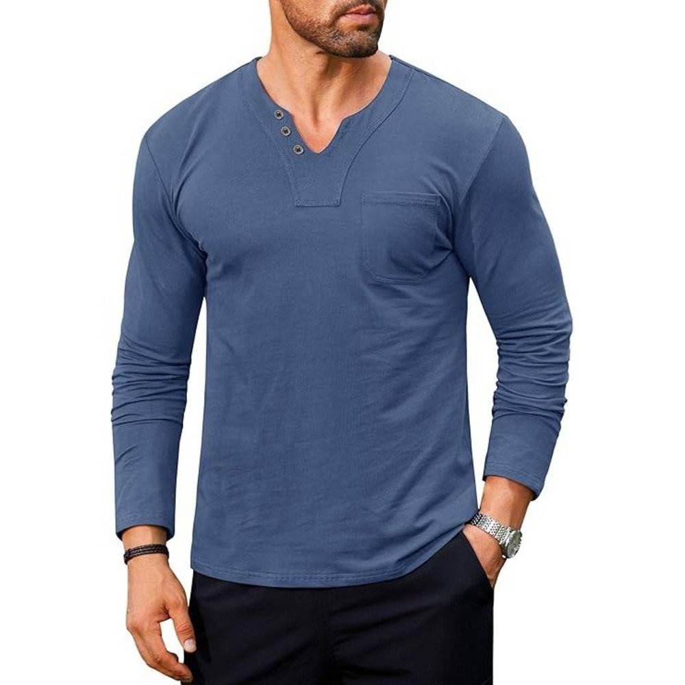 Herberton V-Neck Henley Sweatshirt Mens XL Slate Blue Long Sleeve Button Pocket